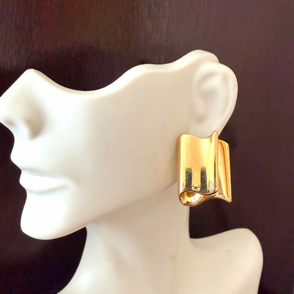Vintage Anne Klein (AK) Gold-Tone Sculptural Geometric Earrings